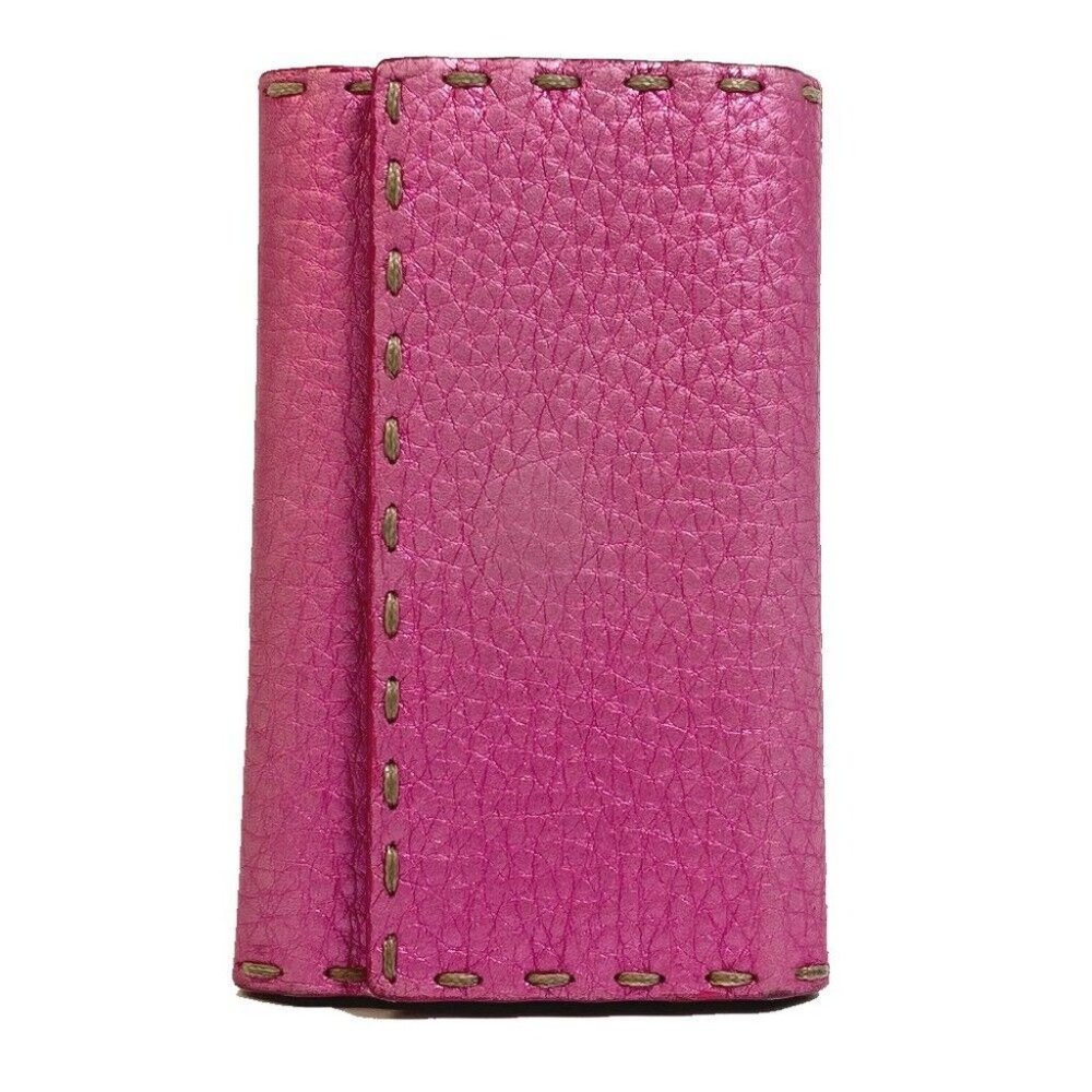 AUTH FENDI Selleria Key ring Key Case Leather Metal Pink
